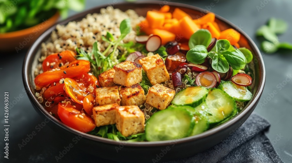 A colorful and healthy bowl of many fresh ingredients A colorful and healthy bowl of many fresh ingredients