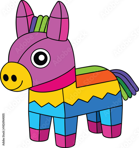 Colorful Cartoon Pinata in Rainbow Colors for Celebratory Party Decoration