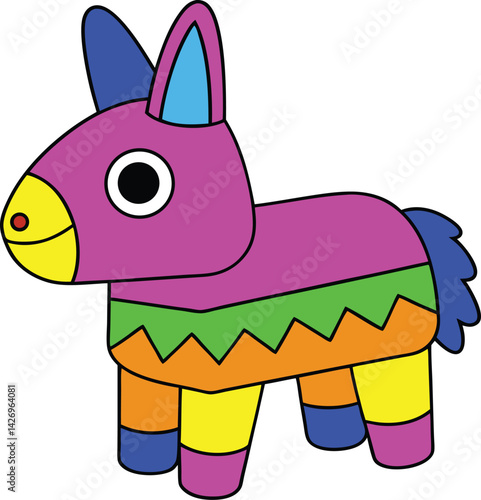 Colorful Cartoon Pinata in Rainbow Colors for Celebratory Party Decoration