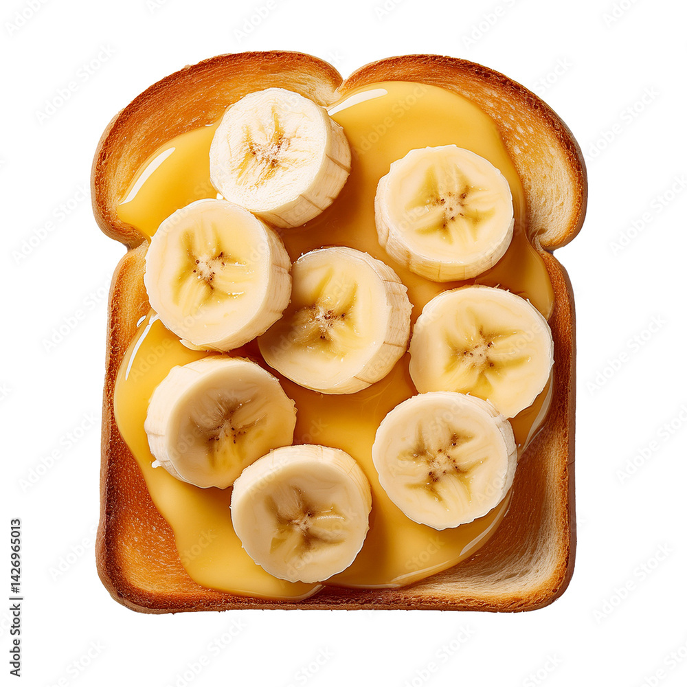 Toast mit Banane isoliert auf weißen Hintergrund, Freisteller Toast mit Banane isoliert auf weißen Hintergrund, Freisteller