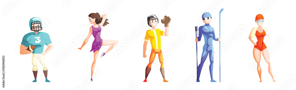 Fototapeta premium Man and Woman Athlete Character Engaged in Different Sport Vector Set