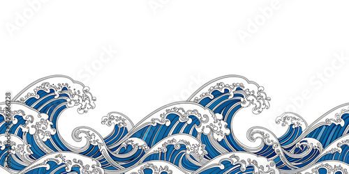  japan wave oriental design seamless isolated on white background PNG. GENERATIVE AI