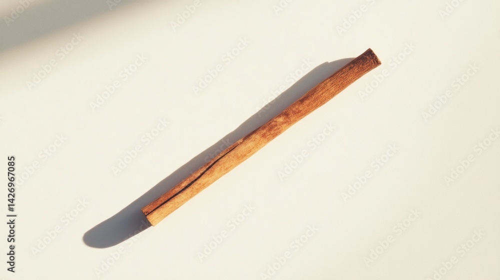 Single Cinnamon Stick on Pale Beige Surface with Soft Shadow and Warm Lighting Single Cinnamon Stick on Pale Beige Surface with Soft Shadow and Warm Lighting