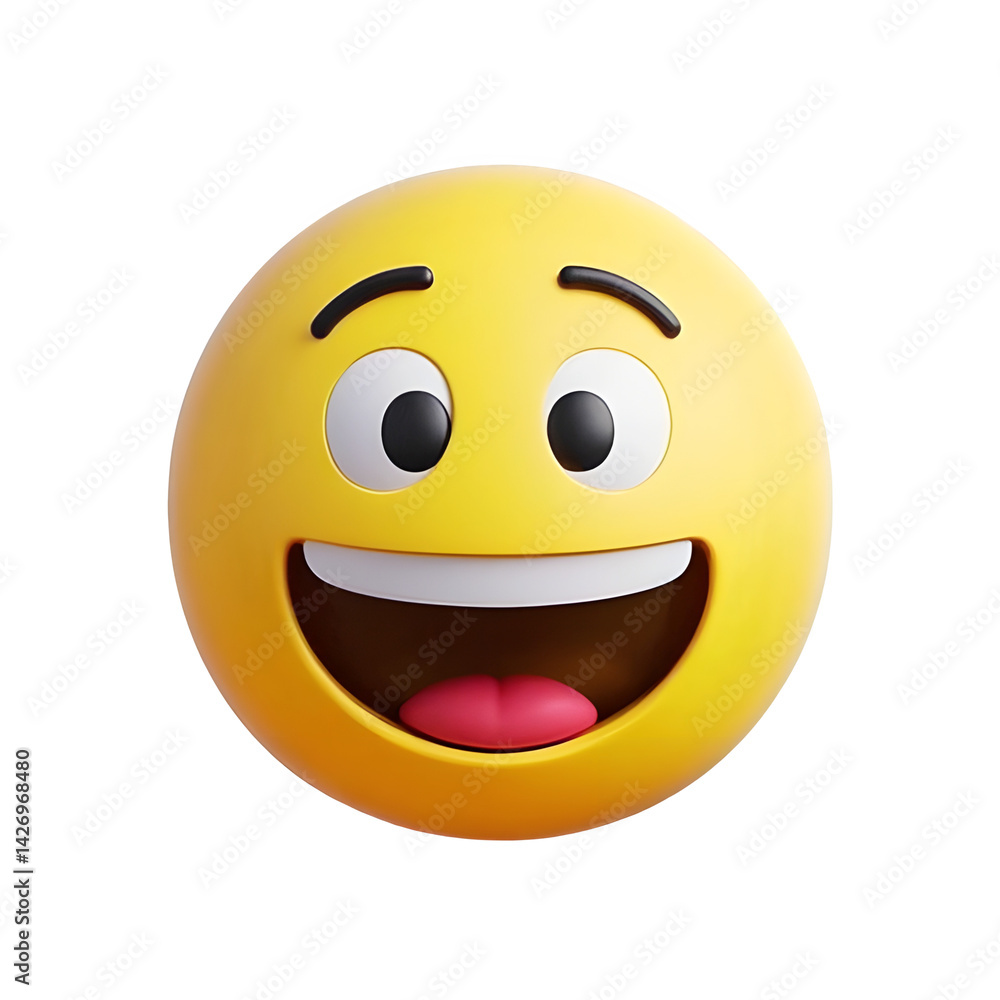 Fototapeta premium A smiling of smiley happy cartoon yellow emoji and smiley face emoticon Isolated On transparent background and white.