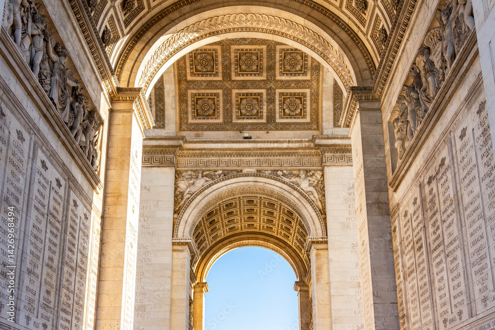 Interiors of Triumphal arch (Arc de Triomphe) in Paris, France