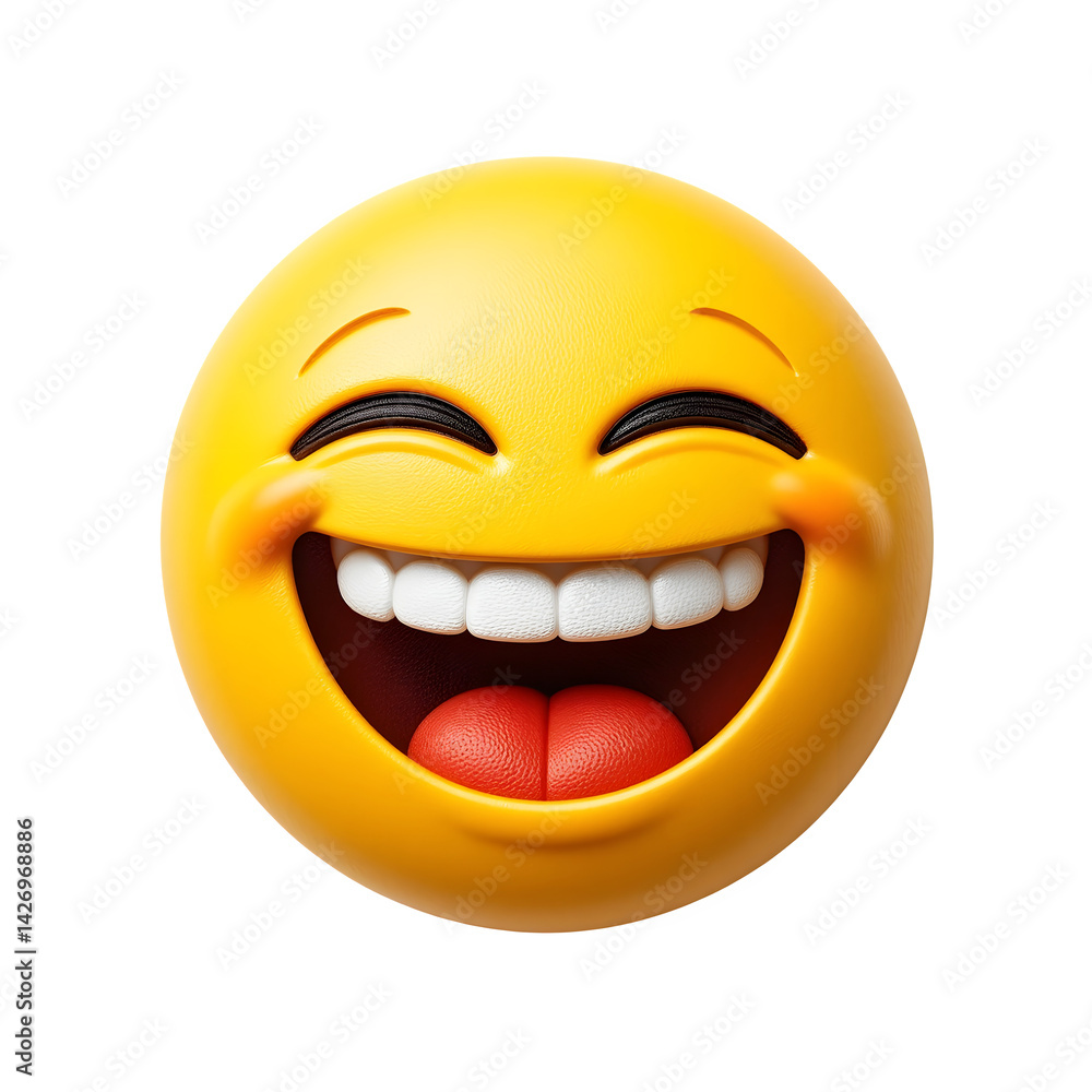 Fototapeta premium A smiling of smiley happy cartoon yellow emoji and smiley face emoticon Isolated On transparent background and white.