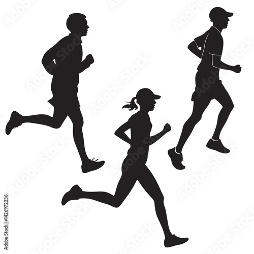 Running silhouettes of three people
