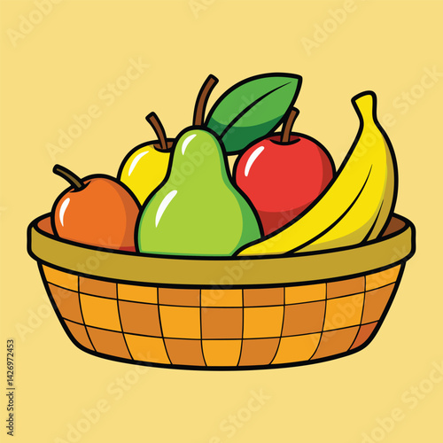Illustration of fruit basket with apple pear banana healthy food nutrition diet vector