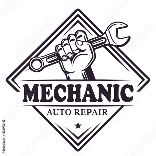 Mechanic auto repair service with wrench hand logo design for automotive industry needs
