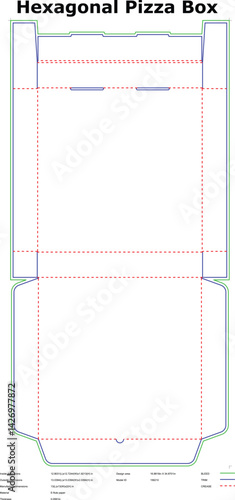 Technical Drawing Of A Hexagonal Pizza Box Template With Dimensions And Details
