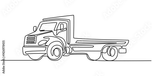 Continuous Line Drawing of Delivery Icon. Hand Drawn Symbol Vector Illustration, Continuous one line drawing cargo trucks transportation with containers. Cargo Concept. Single line draw design vector.