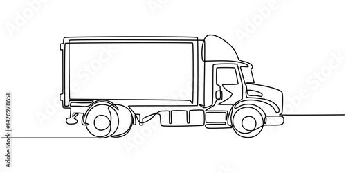 Continuous Line Drawing of Delivery Icon. Hand Drawn Symbol Vector Illustration, Continuous one line drawing cargo trucks transportation with containers. Cargo Concept. Single line draw design vector.
