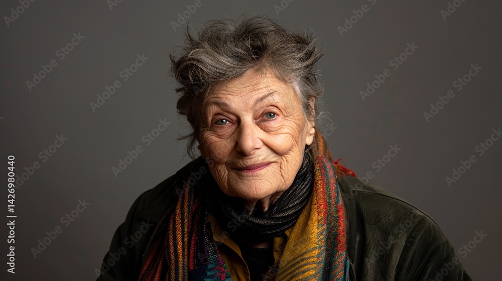 Close-up portrait of an older individual showcasing a friendly smile and healthy appearance, ideal for wellness advertising with ample copy space Close-up portrait of an older individual showcasing a friendly smile and healthy appearance, ideal for wellness advertising with ample copy space