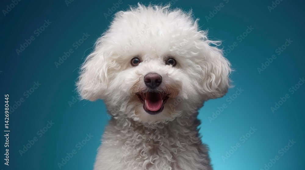 Close-up shot of a fluffy Bichon Frise dog exhibiting a joyful demeanor with soft, curly fur, perfectly capturing the essence of cuteness for pet enthusiasts Close-up shot of a fluffy Bichon Frise dog exhibiting a joyful demeanor with soft, curly fur, perfectly capturing the essence of cuteness for pet enthusiasts