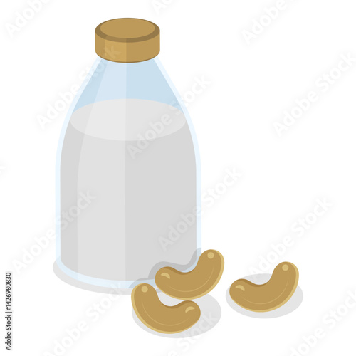 3D Isometric Flat Vector Illustration of Vegan Milk, Plant Based Diet, Healthy Organic Lactose Free Beverage. Item 2