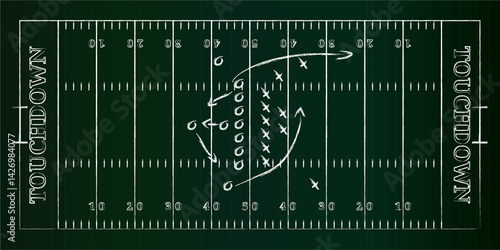 A tactical board with an American football chalk texture