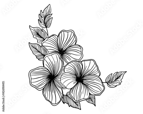 Flowers. In black and white style. Can be used for printing on paper, stickers, badges, bijouterie, tattoo. Vector