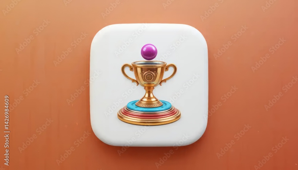 Golden Trophy App Icon: Vibrant 3D Design with Purple Orb Golden Trophy App Icon: Vibrant 3D Design with Purple Orb