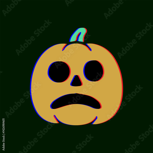 Muted tan pumpkin with a sad ghostly face, glowing softly in a spooky retro style.