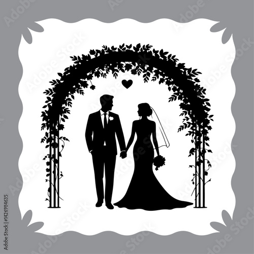Silhouette of a bride and groom at their wedding celebration