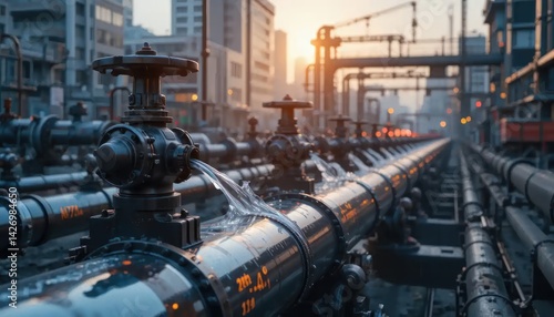 Wallpaper Mural Industrial Pipeline Leak: Dramatic Sunset Industrial Scene Torontodigital.ca