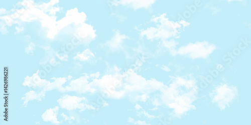 Blue sky with white cloud Vector cartoon nature background of Spring before sunset with bright sunlight