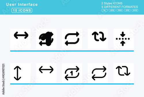 Set of 5 rounded user interface icons,arrow, up, from, dotted, line, square, left