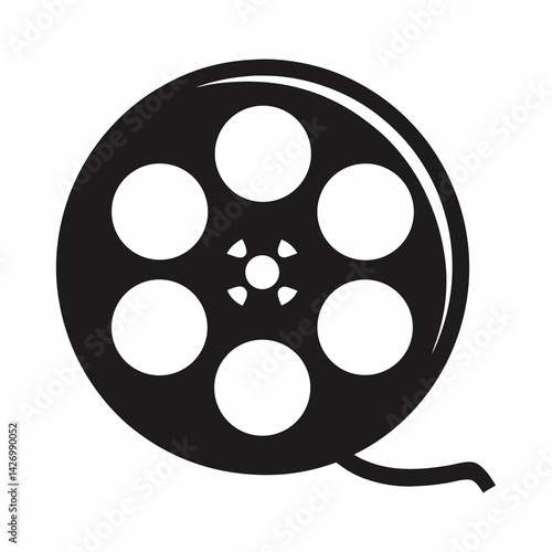 Black and white film reel icon for movie industry representation vector graphic
