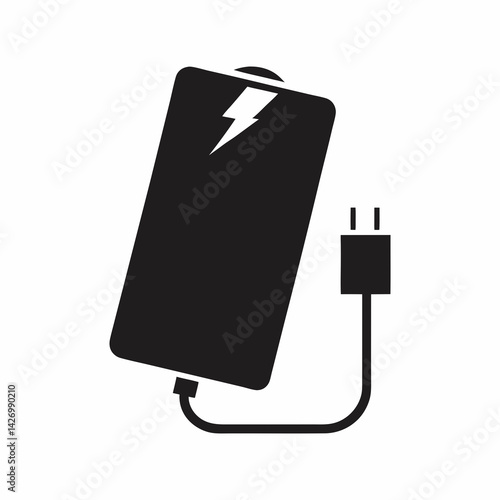 Mobile phone battery charging with cable symbol sign design