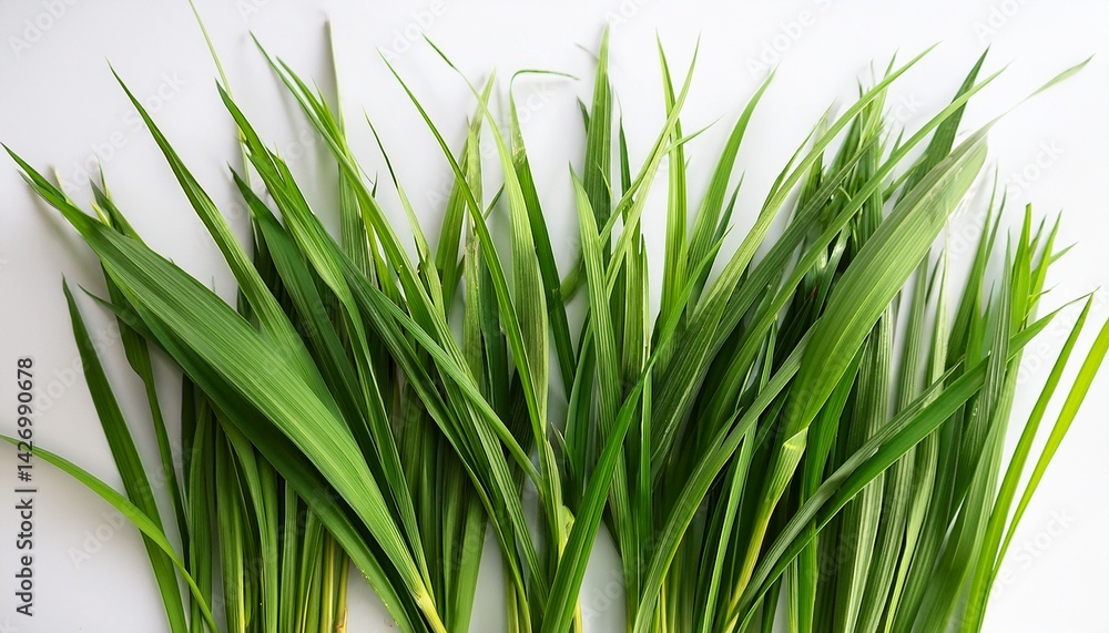 Obraz premium fresh green grass blades arranged artistically on a white background ideal for nature themed designs