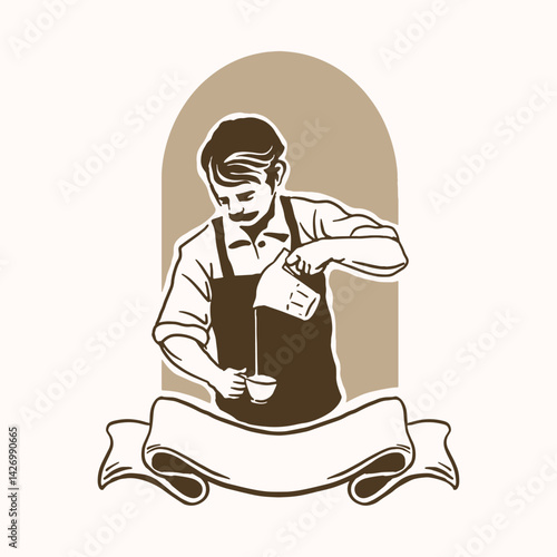 Coffee barista or bartender logo design and tax your logo on flag screen