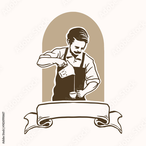 Coffee barista or bartender logo design and tax your logo on flag screen