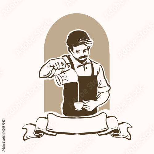 Coffee barista or bartender logo design and tax your logo on flag screen