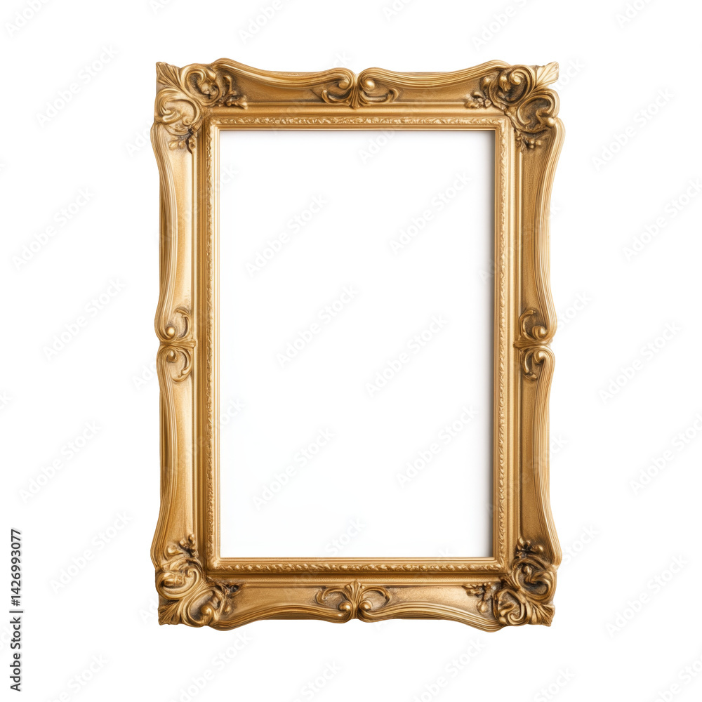 Elegant gold frame with intricate carvings designed for art or mirror display Elegant gold frame with intricate carvings designed for art or mirror display