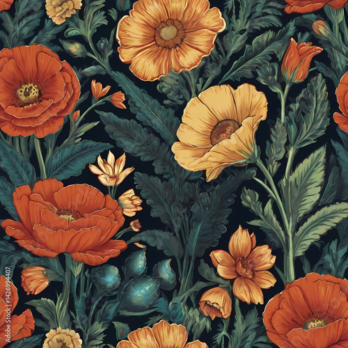 Wallpaper Mural seamless floral pattern Torontodigital.ca