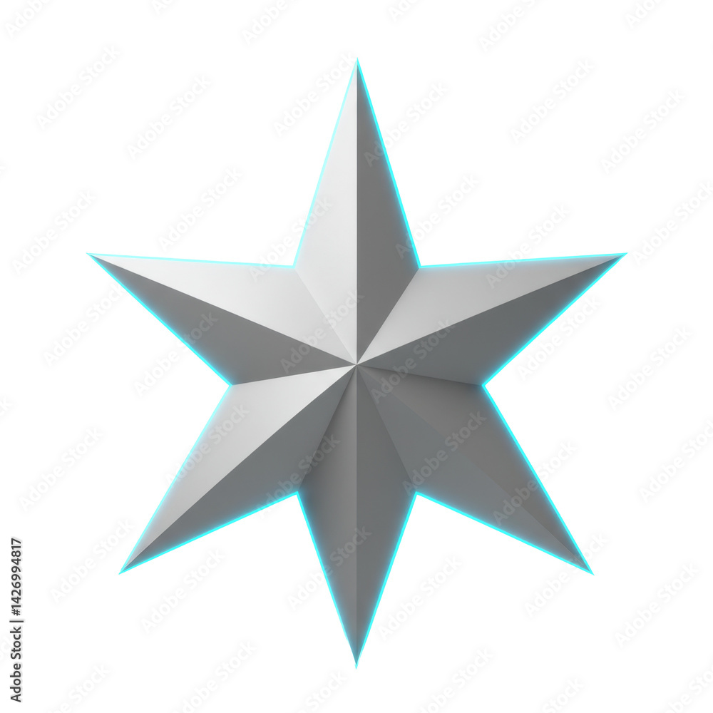 A detailed, 3D-rendered, six-pointed white star with cyan outline on a transparent backdrop. A detailed, 3D-rendered, six-pointed white star with cyan outline on a transparent backdrop.
