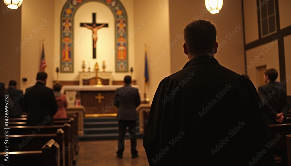 Man Standing in Front of Historic Church Man Standing in Front of Historic Church