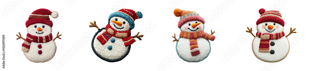 Fototapeta premium Snowman decorations winter wonderland holiday crafts cheerful fun. Patch set png