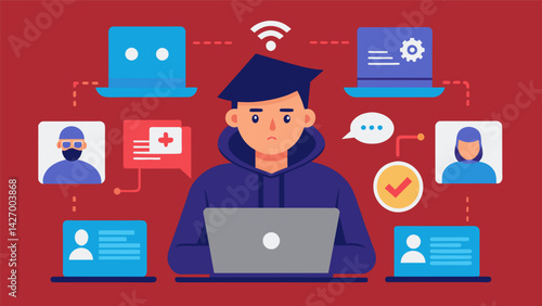 A series of lessons on how to identify and report fake accounts and potential online predators.. Vector illustration