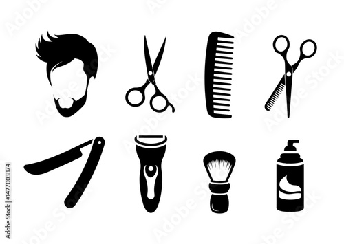 Collection of grooming and barbering icons