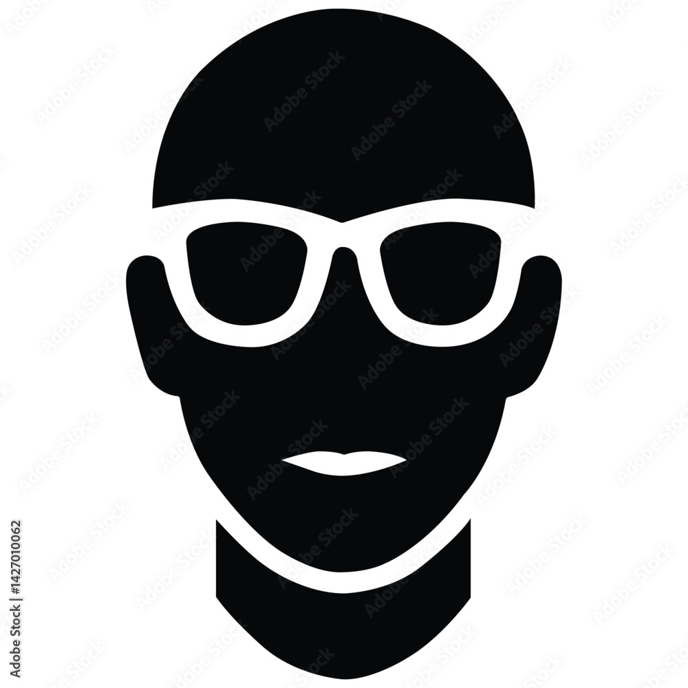A black and white silhouette of a man's face and head with glasses, sunglass Head Silhouette Icon, vector silhouette Clipart design A black and white silhouette of a man's face and head with glasses, sunglass Head Silhouette Icon, vector silhouette Clipart design