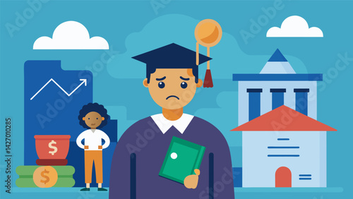 An animated video depicting the effects of student debt on individuals and the economy urging viewers to take action and advocate for policy changes.. Vector illustration