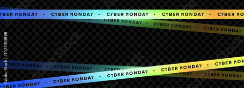 Cyber Monday Gradient Banner with Holographic Effect and Transparent Background, Ideal for Tech Sales, Web Promotions, and E-commerce Ads. Trendy Futuristic Look. Vector Illustration.