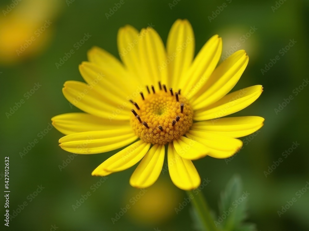 medicinal herbs and berries, traditional medicine Yellow flower with a brown center. The flower is in the foreground and the background is green medicinal herbs and berries, traditional medicine Yellow flower with a brown center. The flower is in the foreground and the background is green