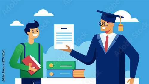 A recent graduate receiving a hefty signing bonus at their new job but choosing to put a large portion towards paying off their loans.. Vector illustration