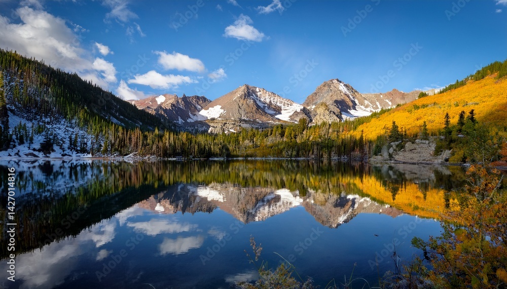 Fototapeta premium reflection of four pass loop mountain in snowmass lake