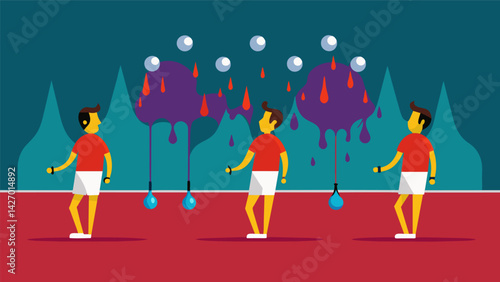 Beads of sweat drip down the players faces as they compete in a grueling squash match.. Vector illustration