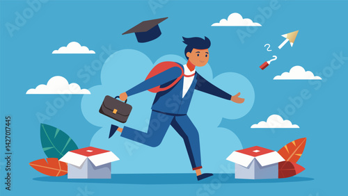 A student avoiding career paths they are passionate about because they feel pressured to choose a higher paying job to pay off their student loans.. Vector illustration