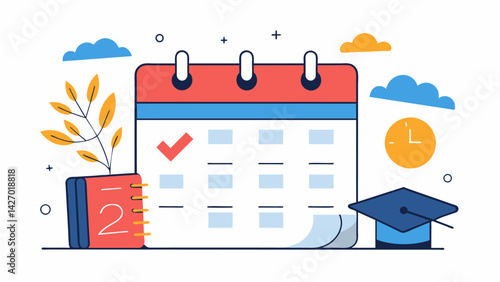 A handdrawn calendar with e illustrations marking the days when student loan payments are due.. Vector illustration