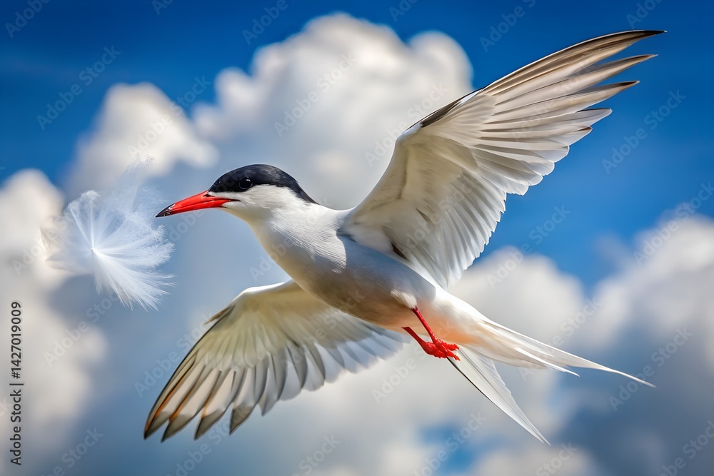 Fototapeta premium Cloud Tern Elegance – Feather-Light Floating Bird with Soft, Dreamy Feathers
